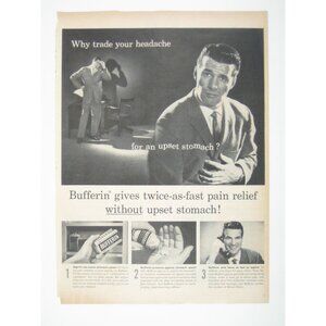 Vintage Bufferin Pain Relief Advertisement Print Ad 1950s MOD Fashion
